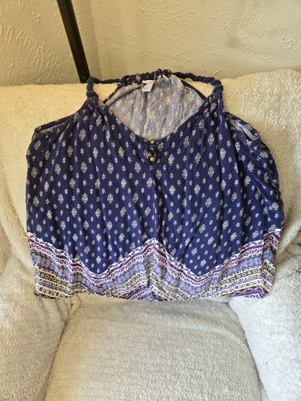 Navy Bohemian Printed Halter Camisole with Multicolor Hem - Picture 2 of 4